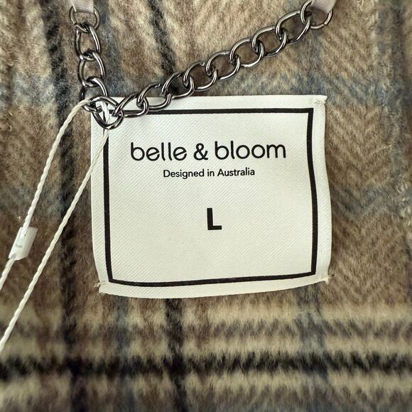 Women's Belle & Bloom Brown, Black, Blue Plaid Snap Front Coat Size L NEW - Picture 5 of 10